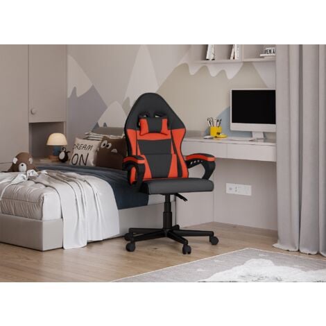 DECO IN PARIS Fauteuil de bureau en tissu noir et rouge GHOST