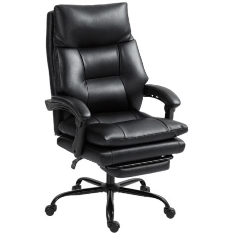 Fauteuil de Bureau Ergonomique avec Repose-Pieds, Cuir PU, Inclinable 135°, Dossier Haut, Réglable, Noir