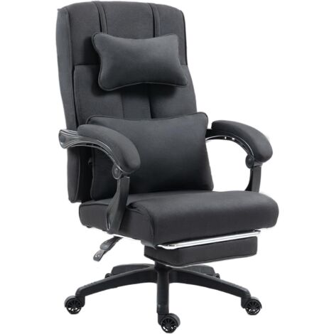 Fauteuil de bureau ergonomique avec repose-pieds - Vertèbres lombaires et appuie-tête réglables - Tissu - Dossier haut - 150 kg - Noir