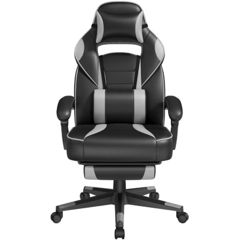 Fauteuil de Bureau Ergonomique, Chaise Gaming avec Appui-Tête, Coussin Lombaire, Réglable en Hauteur, Noir et Gris