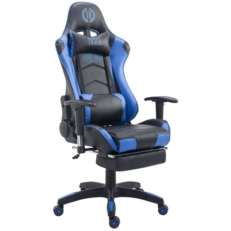 décoshop26 - fauteuil de bureau ergonomique dossier réglable avec repose-pieds synthétique noir/bleu