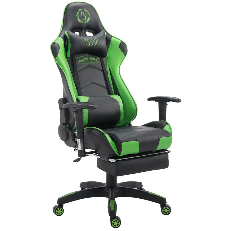 décoshop26 - fauteuil de bureau ergonomique dossier réglable avec repose-pieds synthétique noir/vert