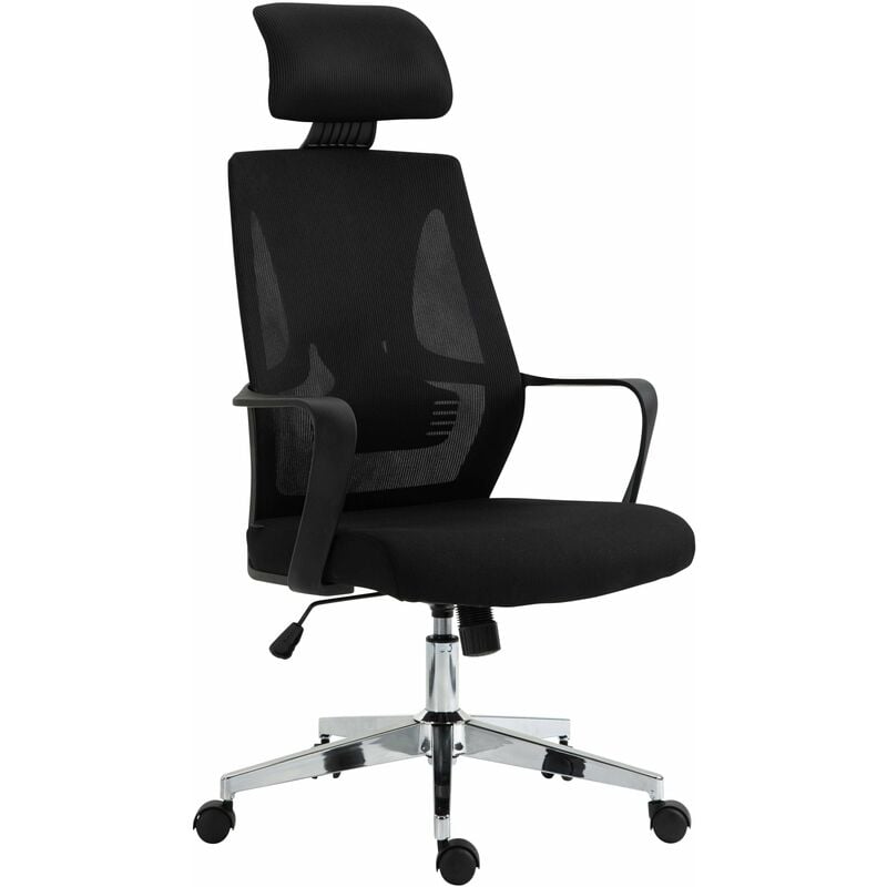 Fauteuil de bureau ergonomique en maille noir hauteur réglable et siège pivotant repose-tête ajustable BUR10692