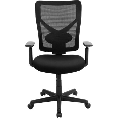 Fauteuil de bureau ergonomique en maille, Siège rotatif, Chaise, avec mécanisme basculant, assise rembourrée, support lombaire réglable, avec accoudoirs, charge 120 kg, Noir OBN36BK