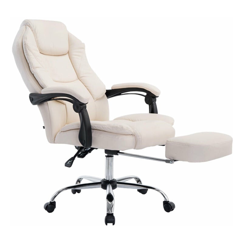 Fauteuil de bureau ergonomique en synthétique crème avec repose-pieds et accoudoirs BUR10377