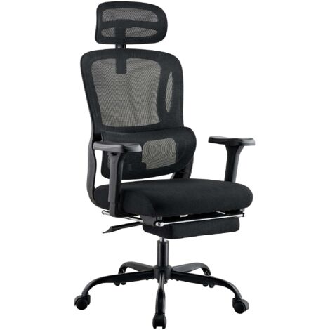 Fauteuil de bureau ergonomique pivotant repose-pieds extensible appui-tête réglable tissu et métal noir 100006926
