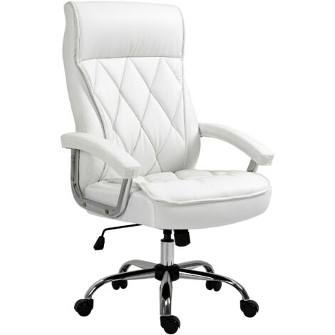 Fauteuil de bureau ergonomique réglable avec accoudoirs et appuie-tête, similicuir blanc