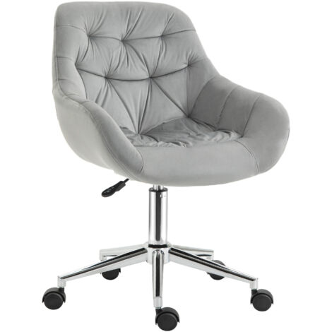 Fauteuil de Bureau Ergonomique Tournant à Hauteur Réglable avec Roulettes, Revêtement en Velours, Dimensions 59x58x80-90cm, Couleur Gris