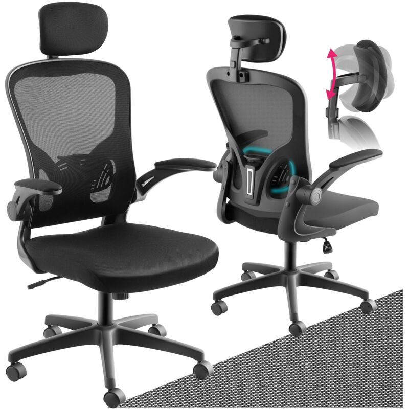 Tectake - Fauteuil de bureau forme ergonomique avec soutien lombaire et appuie-tête réglables réglable en hauteur en continu