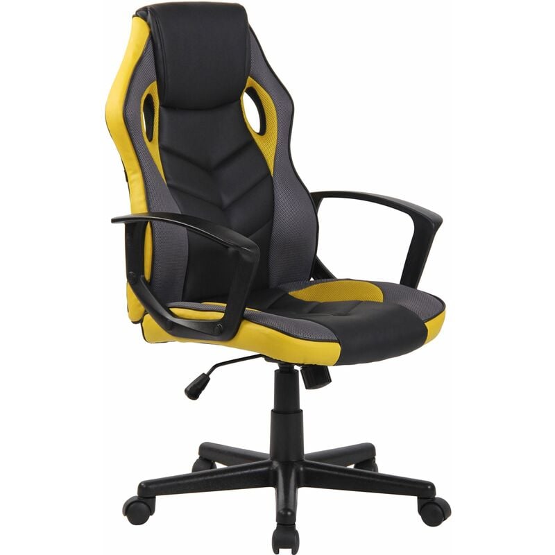 Décoshop26 - Fauteuil de bureau gaming chaise gamer sur roulettes en synthétique et maille noir et jaune