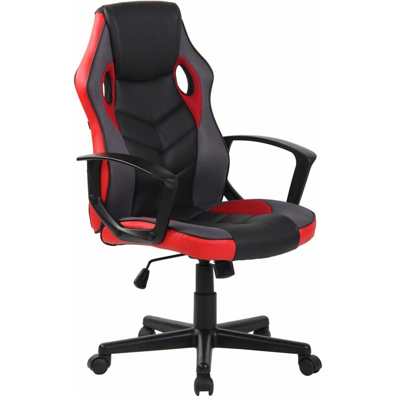 Fauteuil de bureau gaming chaise gamer sur roulettes en synthétique et maille noir et rouge BUR10615