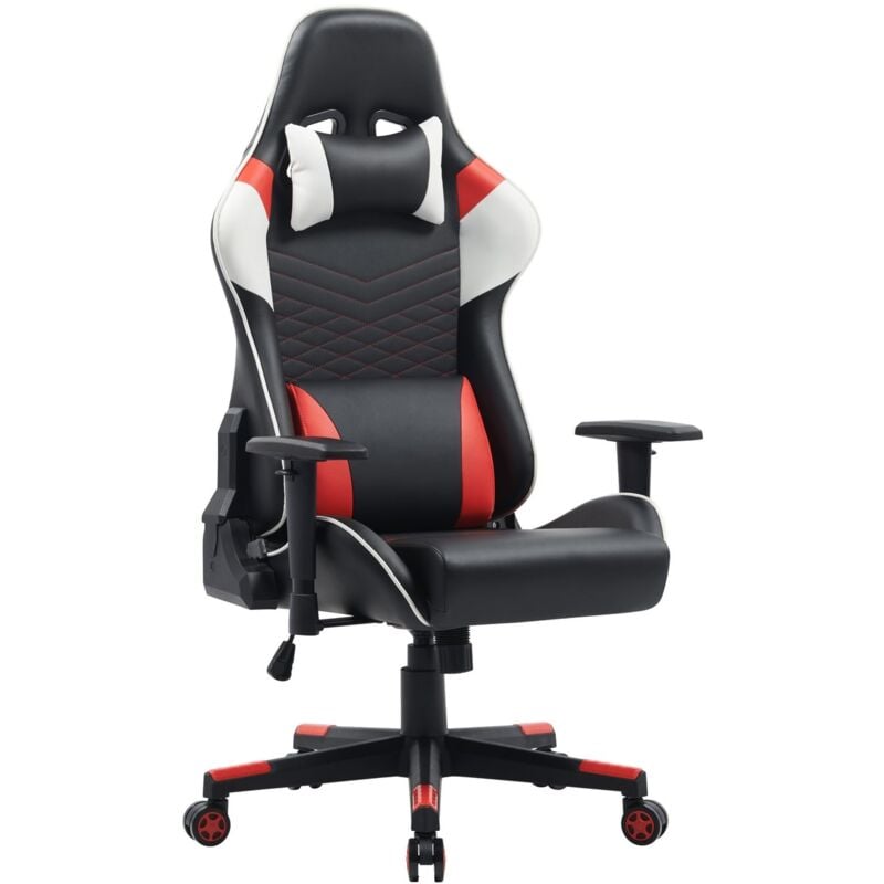 Kira - Fauteuil de bureau gaming en simili cuir noir blanc et rouge kira
