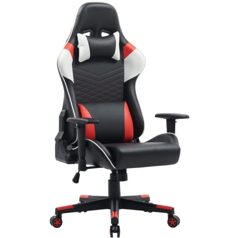 Fauteuil de bureau gaming en simili cuir noir blanc et rouge KIRA