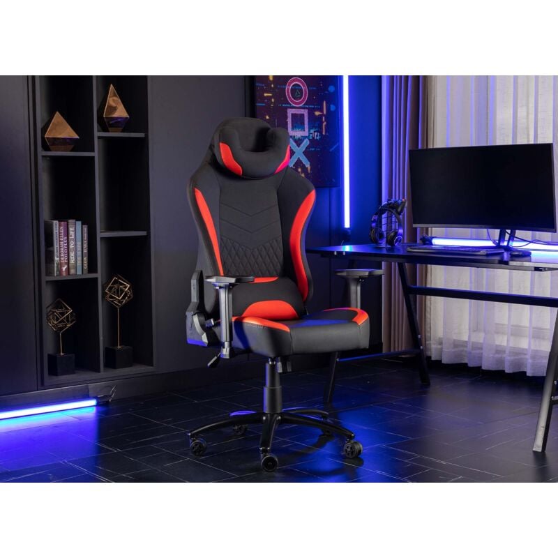Deco In Paris - evald - Fauteuil de bureau gaming en simili cuir noir et rouge evald