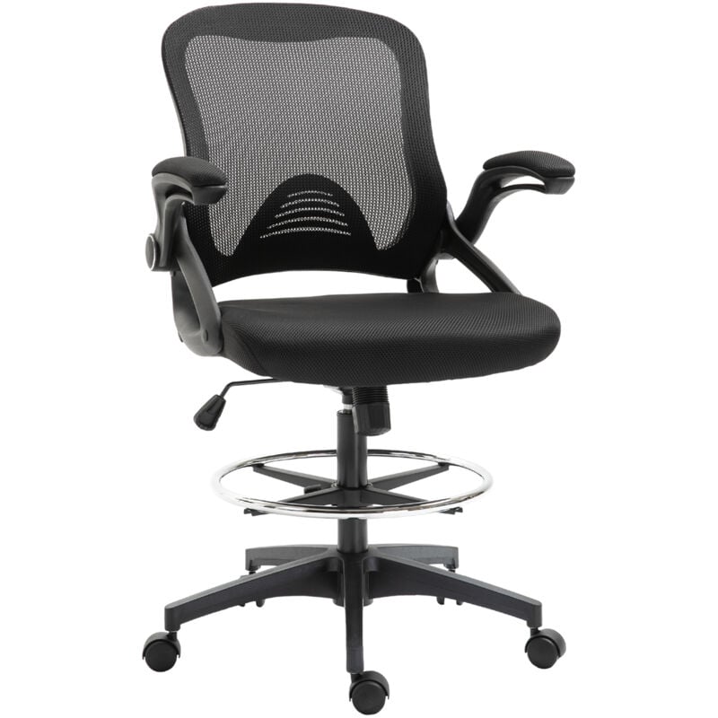 Fauteuil de bureau Homcom Assise haute réglable - Dim. 64L x 60l x 106-126H cm - Pivotant 360° - Maille respirante - Noir