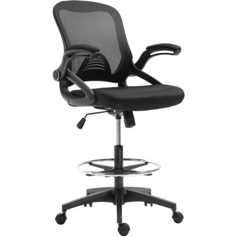 Fauteuil de bureau HOMCOM - Assise haute réglable - Dim. 64L x 60l x 106-126H cm - Pivotant 360° - Maille respirante - Noir