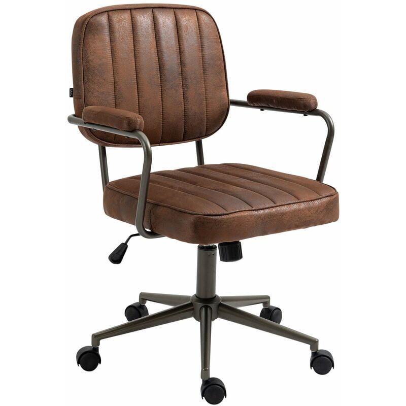 fauteuil de bureau industriel vintage sur roulettes en synthétique marron vieilli hauteur réglable
