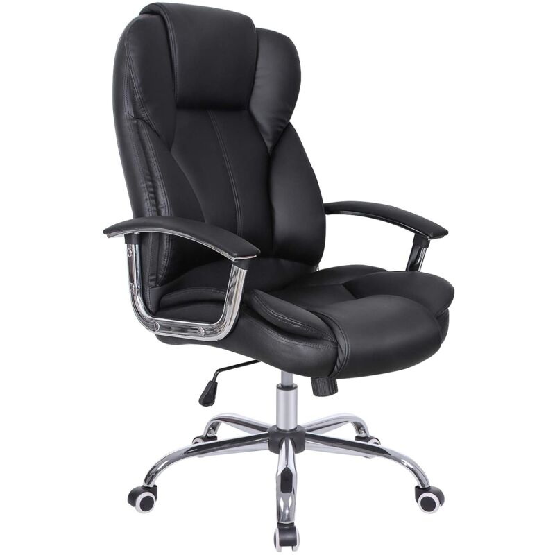 Fauteuil De Bureau Large Assise Rembourree Avec Appui Tete Hauteur Reglable Ergonomique Noir Obg57b