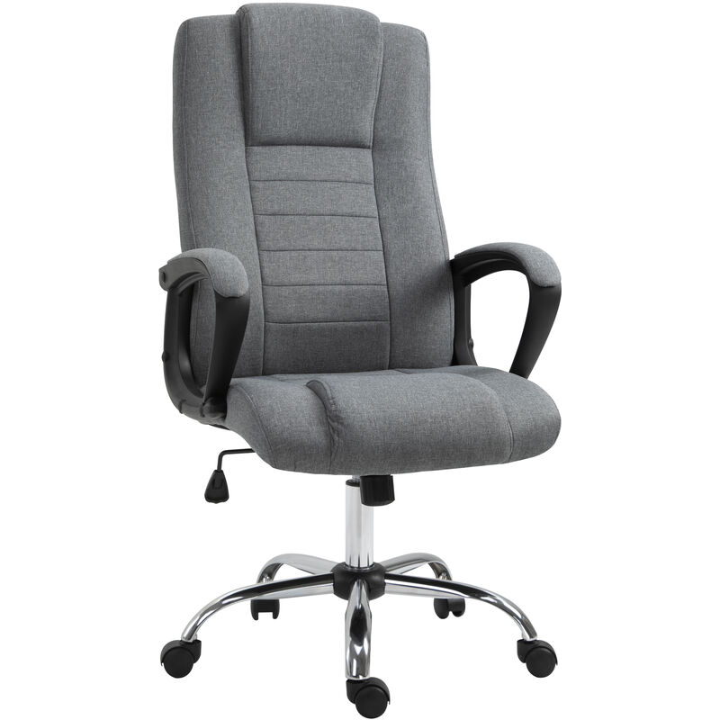 Fauteuil de bureau à roulettes chaise manager ergonomique pivotante hauteur réglable lin gris foncé - Homcom