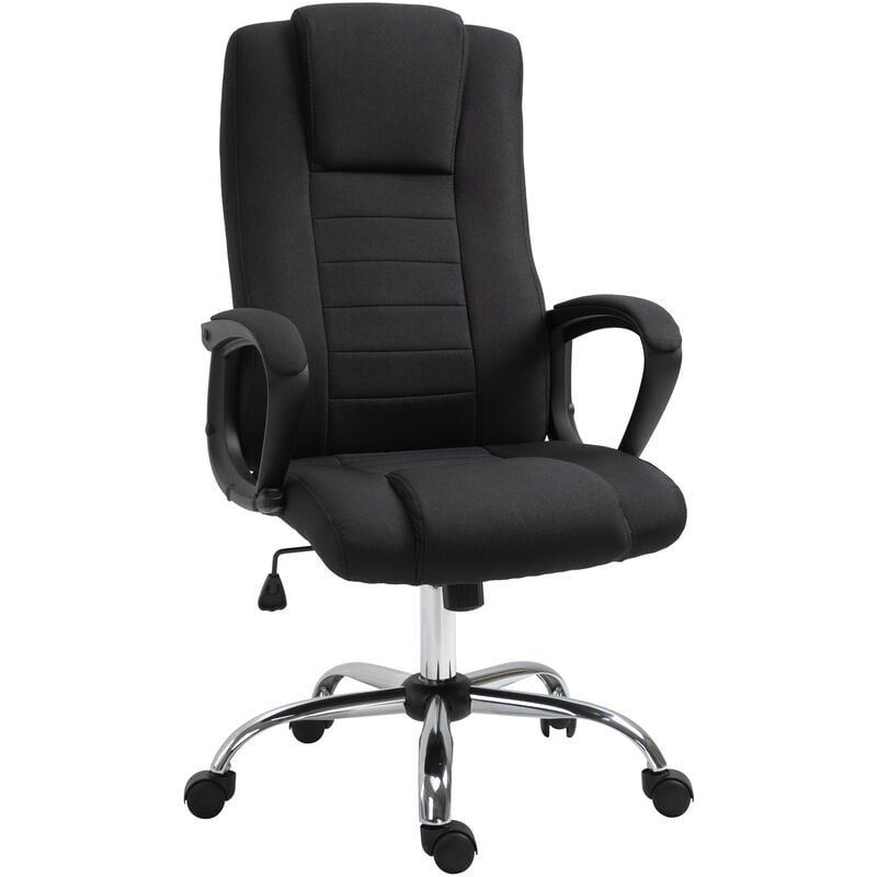Homcom - Fauteuil de bureau à roulettes chaise manager ergonomique pivotante hauteur réglable lin noir - Noir