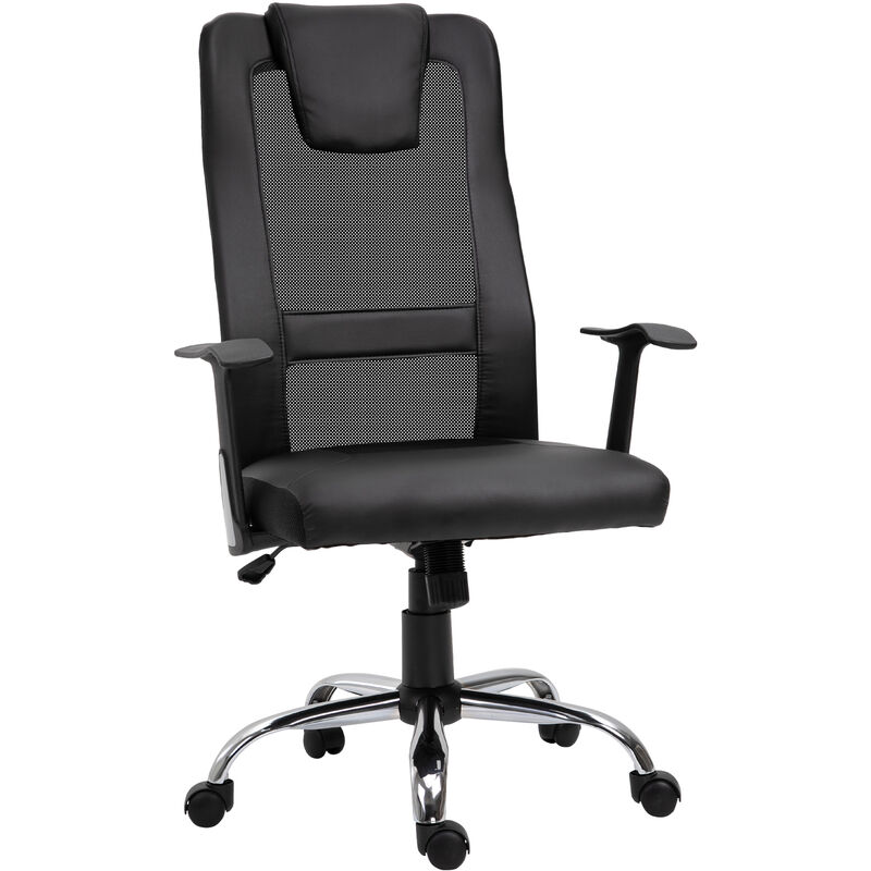 Homcom - Fauteuil de bureau ergonomique hauteur assise réglable pivotant 360° revêtement synthétique et maille noir