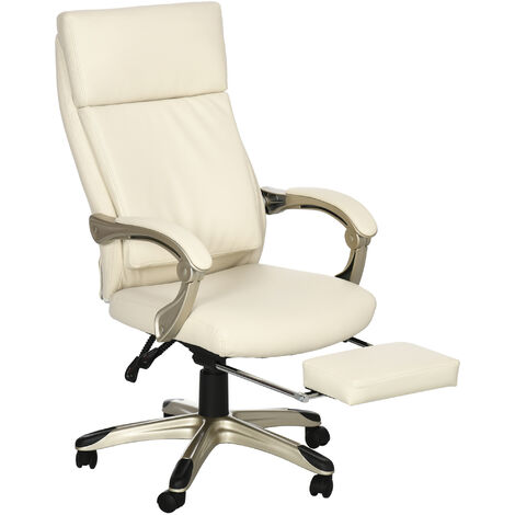 Fauteuil de bureau manager grand confort repose-pied dossier inclinable accoudoirs rembourrés revêtement synthétique crème - Crème