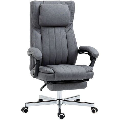 VINSETTO Fauteuil de bureau manager grand confort repose-pied dossier inclinable accoudoirs tétière rembourrés tissu gris