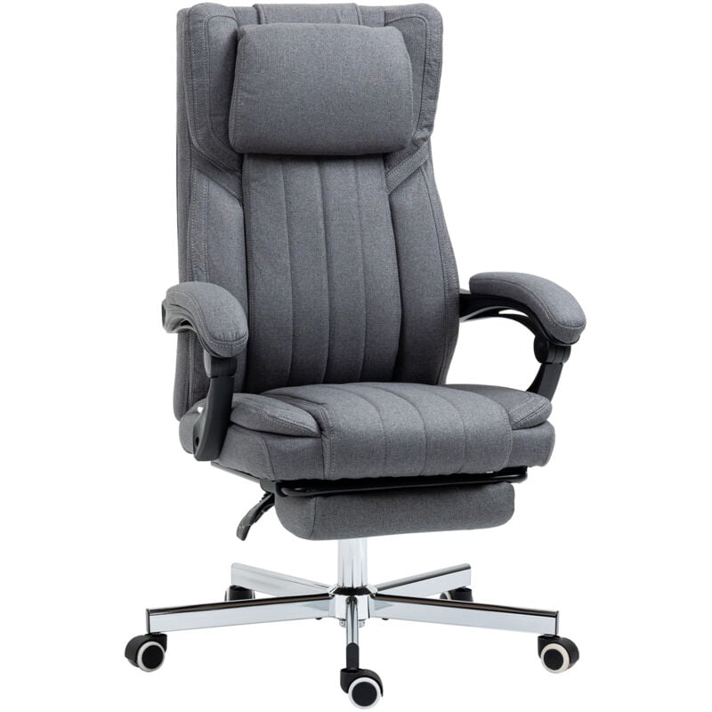 Fauteuil de bureau manager grand confort repose-pied dossier inclinable accoudoirs tétière rembourrés tissu gris