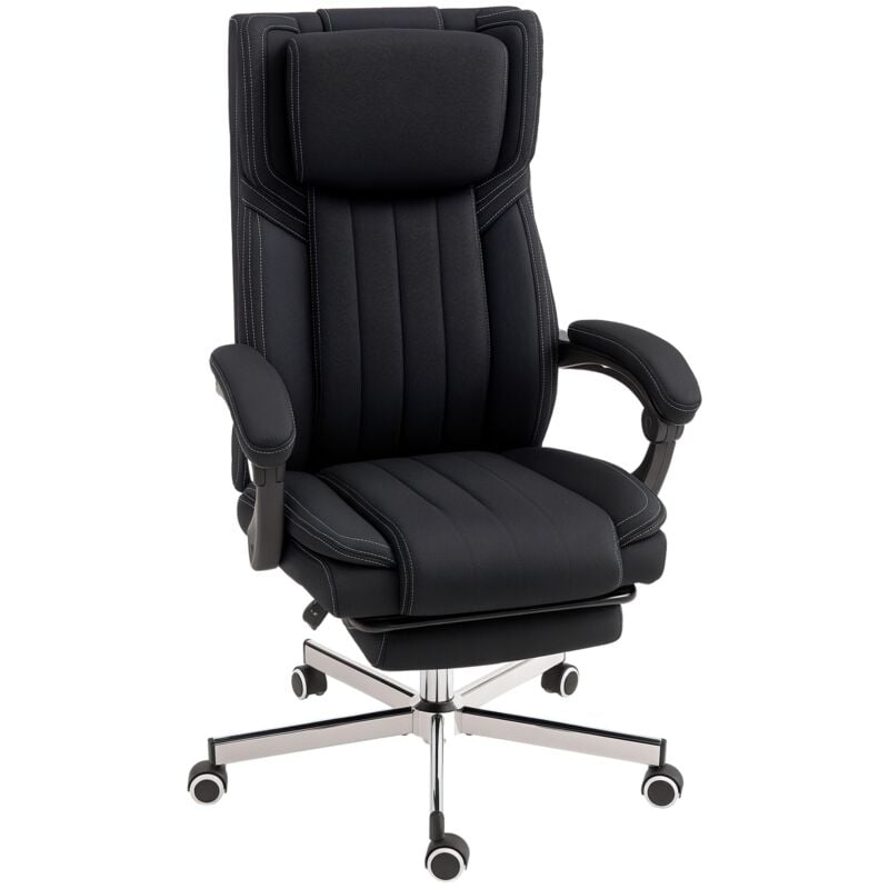 Fauteuil de bureau manager grand confort repose-pied dossier inclinable accoudoirs tétière rembourrés tissu noir
