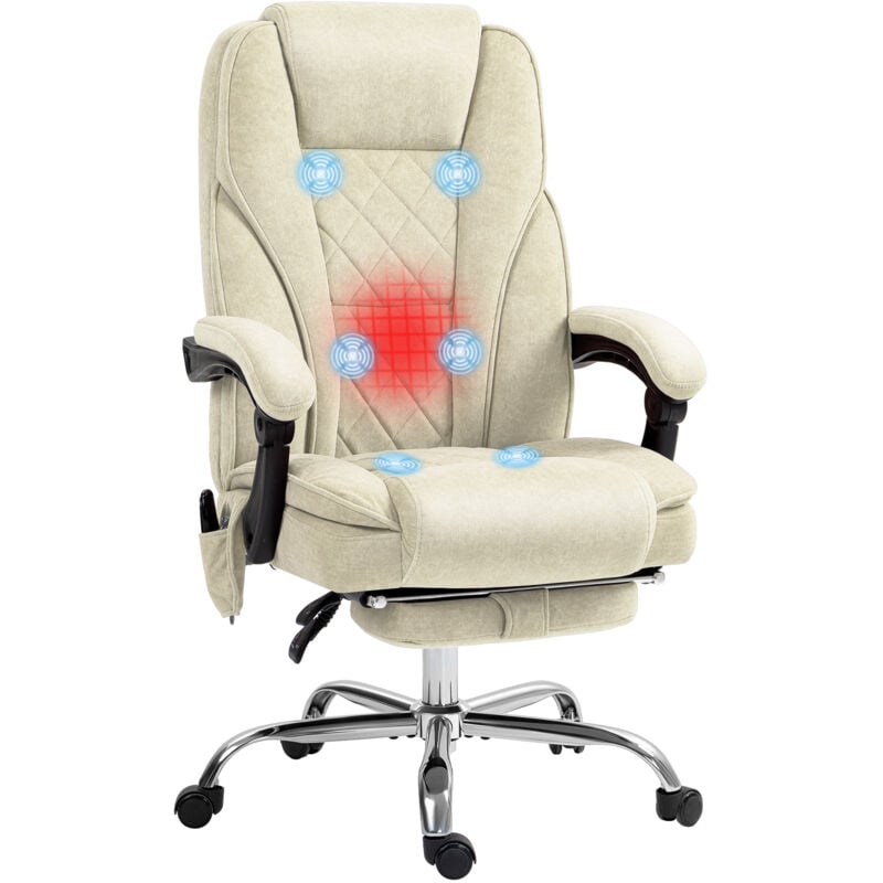 Fauteuil de bureau manager massant chauffant inclinable réglable télécommande repose-pieds rétractable velours beige sable
