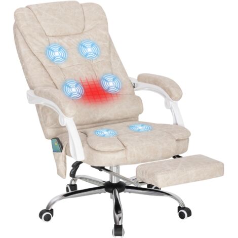 Fauteuil de bureau massant et chauffant, chaise de bureau, hauteur réglable, dossier inclinable, 65x70x111-119cm, crème