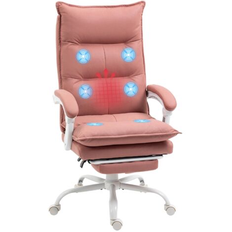 Fauteuil de bureau massant et chauffant, chaise de bureau, hauteur réglable, dossier inclinable, 66x74x121,5cm rose