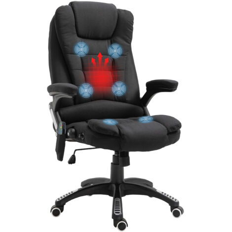 Fauteuil de bureau massant et chauffant Vinsetto inclinable à 130° avec accoudoirs et housse lin noir