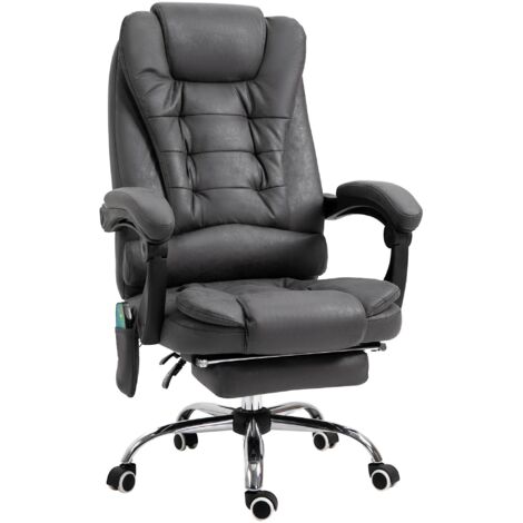Fauteuil de bureau massant inclinable avec 6 points de massage et fonction chauffante, hauteur réglable, gris