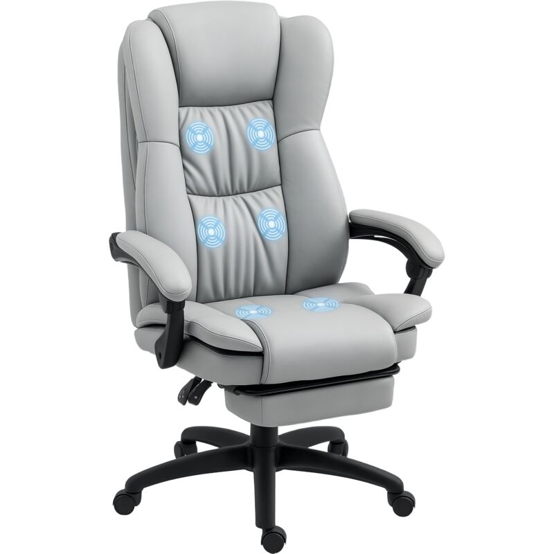 Fauteuil de bureau massant - Vinsetto - hauteur réglable dossier inclinable et télécommande - polyuréthane - 68,5x68,5x 121cm - gris