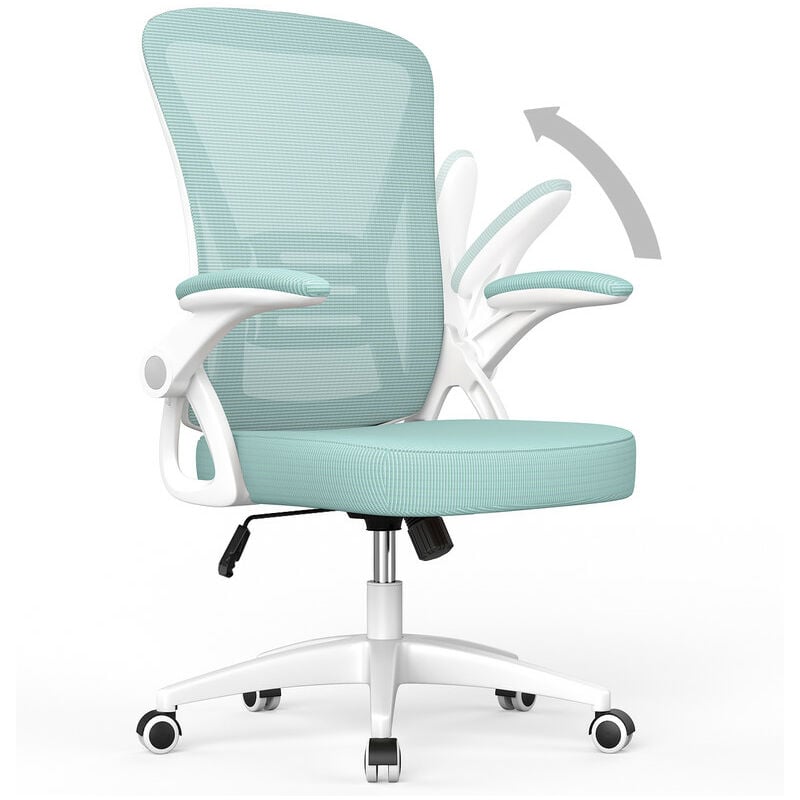 Fauteuil de Bureau Naspaluro Ergonomique Siège - Fauteuil avec accoudoir rabattable à 90° - Support lombaire - Réglable en hauteur Vert