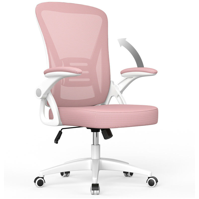Naspaluro - Fauteuil de Bureau Ergonomique Siège - Fauteuil avec accoudoir rabattable à 90° - Support lombaire - Réglable en hauteur Rose