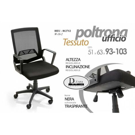 Fauteuil de bureau noir 51 x 63 x 93 h réglable