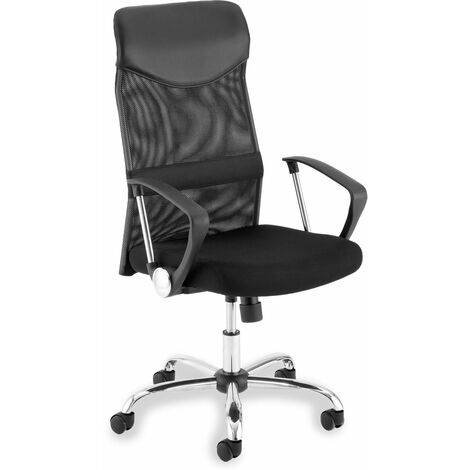 Fauteuil de bureau NORBERT chaise de bureau avec accoudoirs hauteur réglable et siège à roulettes, revêtement en tissu mesh noir - Noir