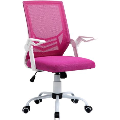 Fauteuil de Bureau Pivotant, Dossier en Maille Respirante, Accoudoirs Rabattables, Hauteur Réglable, 120 kg, Rose