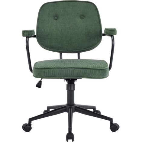 Fauteuil de bureau pivotant et réglable en hauteur en velours côtelé vert kaki - Ann