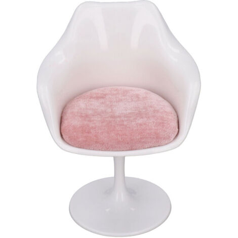 Fauteuil de bureau pour maison de poupée 1:6, pivotant avec accoudoirs, pieds ronds blancs et roses en ABS, design décontracté.