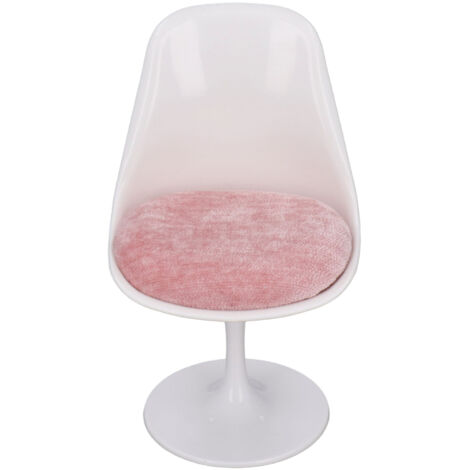 Fauteuil de bureau pour maison de poupée 1:6, sans accoudoirs, rotatif, pieds ronds blanc et rose, design décontracté en ABS