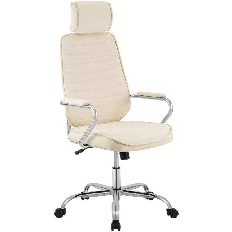 Chaise de bureau + roues entièrement rembourrée avec différentes couleurs de doublure en tissu colore : Crème