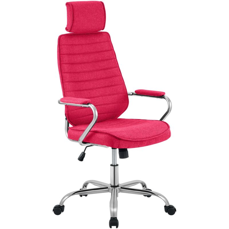 Chaise de bureau + roues entièrement rembourrée avec différentes couleurs de doublure en tissu colore : Rouge