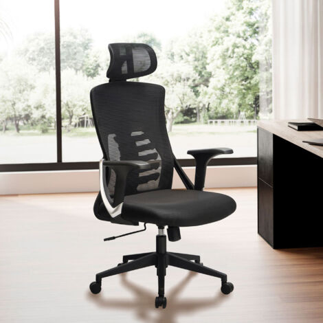 Fauteuil de bureau réglable à roulettes 65x65x113/123 cm en tissu noir