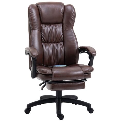 Fauteuil de bureau réglable avec repose-pieds, appui-tête, fonction massage, similicuir marron, 68,5x68,5x113-121cm