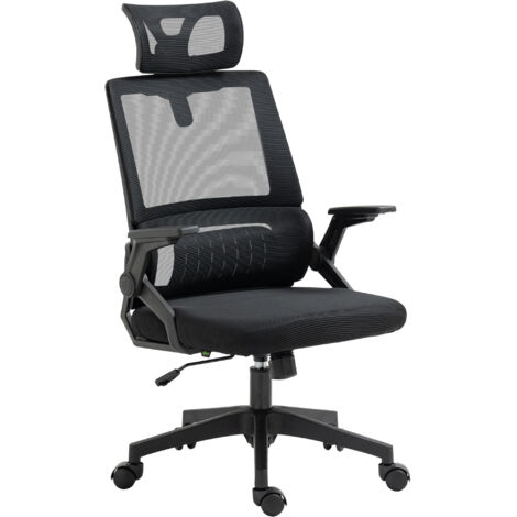 Fauteuil de bureau réglable en tissu mesh polyester, dossier ergonomique inclinable et pivotant, Noir