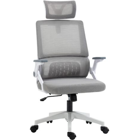 Fauteuil de bureau réglable tissu maille polyester dossier ergonomique inclinable pivotant Gris