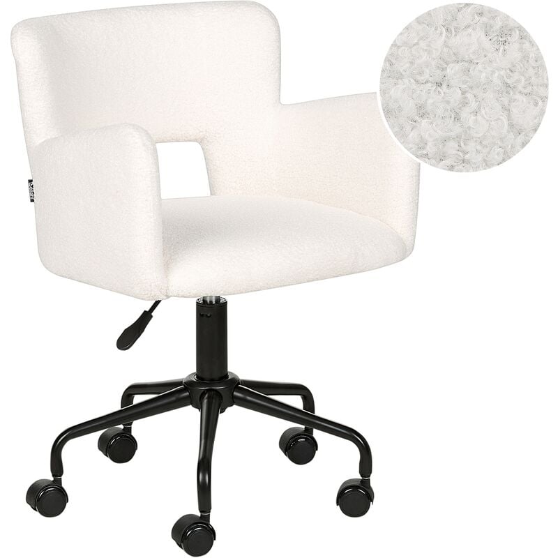 beliani - fauteuil de bureau rétro siège ajustable pivotant en bouclé blanc sanilac - blanc